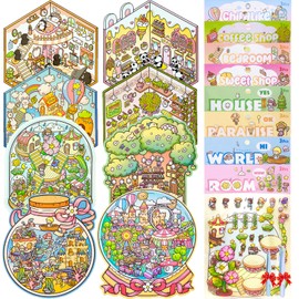 DIY 3D Sticker Scene，8 Sets Pack（500+）, Reusable Sticker Book, Cute Sets for Free Combination, Cute Waterproof for Anywhere, Crafts Party Favors Birthday Gift