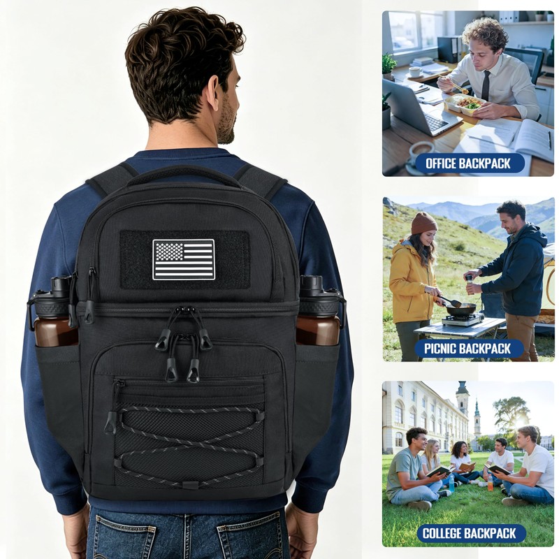 MOZETO Lunch Cooler Backpack Double Deck Lunch Box Backpack Insulated