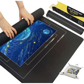 LERYG Jigsaw Puzzle Mat Roll Up Non-Slip Felt 120 X 60 cm (47 X 26 inches) with Portable Storage Bag and 4 Sorting Pouchesfor 500, 1000 or 1500 Piece Puzzles（Black