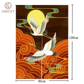 LIGICKY Japanese Style Doorway Curtain Noren Cotton Linen Cranes and Moon Printed Window Treatment Hanging Door Tapestry for Home Decoration 33.5 x 47.2 inch