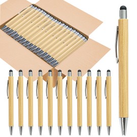 lyforx 200pcs Bamboo Pens Bulk with Touch Stylus Tip Wooden Bamboo Pens Engraving Wooden Ballpoint Pen Customizable Gift Pen Bulk