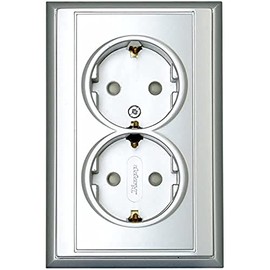 Kopp 927620086 Malta two-way socket with earthing contact complete device with increased touch protection, silver, 2