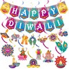 Happy Diwali Banner with Diwali Hanging Swirls Decorations for Indian