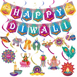 Happy Diwali Banner with Diwali Hanging Swirls Decorations for Indian Festival Party Decoration Kit for Home