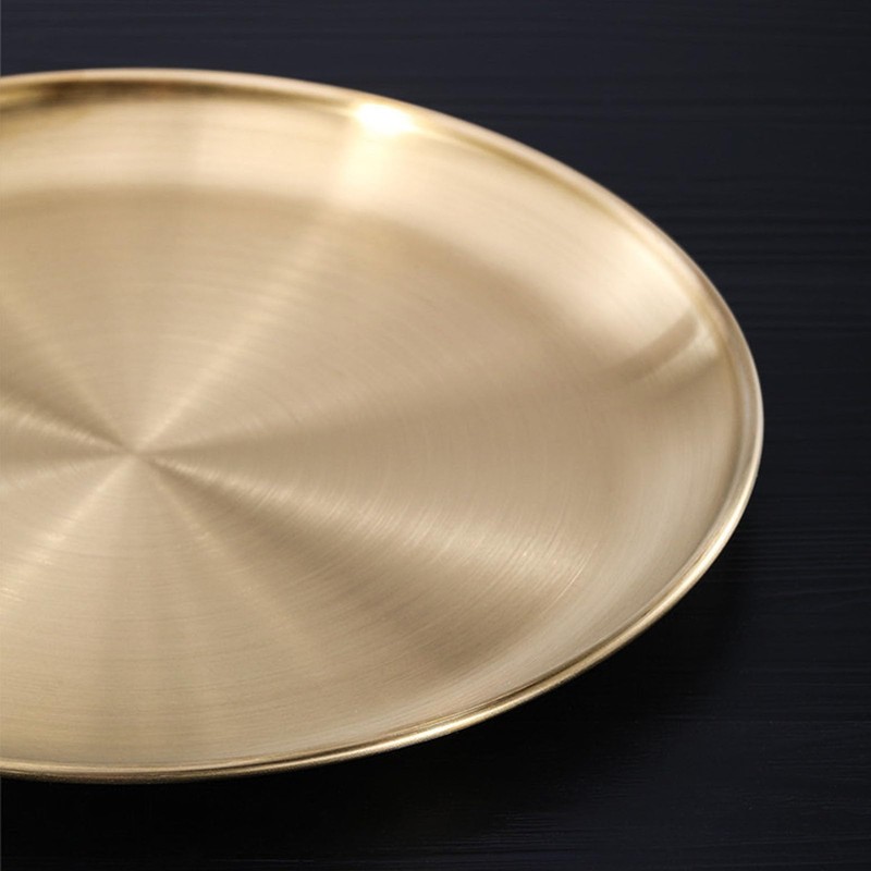 Xebslyti Round Stainless Steel Tray Dinner Dishes Plate Gold Decorative