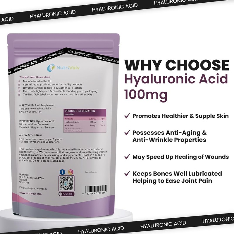 Hyaluronic Acid 100mg & Vitamin C | 60 Tablets |