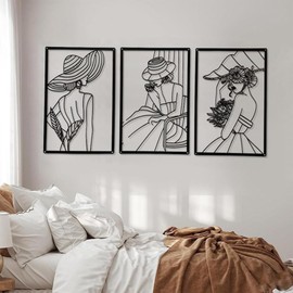 Umimiss 3PCS Black Metal Wall Art-33*22CM Large Wall Art,Abstract Woman Wall Art Metal Modern Line Drawing Wall Art Decor,Metal Wall Art for Living Room Bedroom Kitchen Bathroom Stairs Outdoor Garden