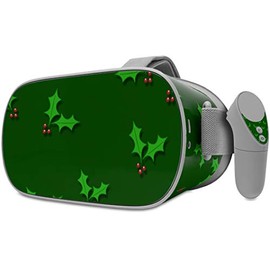 Decal Style Skin Wrap Compatible with Oculus Go Headset - Christmas Holly Leaves on Green (Oculus NOT Included)
