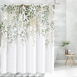 Tititex Retro Sage Green Leaves Shower Curtain, Vine Plants on The Top Bathroom Decoration Shower Curtain Sets 72x72 Inch with Hooks