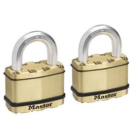 Master Lock Excell Heavy Duty Padlock with Key and Long Shackle - Cut-Proof Boron Carbide 25mm Shackle - 50 mm Size Lock for Storage Locker, Fence Lock and Gate Lock - 2 Pack