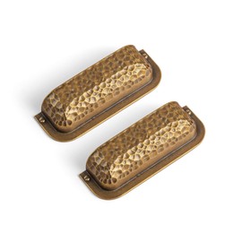 Goo-Ki Antique Brass Cabinet Cup Pulls 6 Pack,2-1/2 Inch Hole Center Vintage Retro Brass Bin Cup Drawer Pull Hammered Bar Handles Zinc Alloy Kitchen Hardware for Furniture