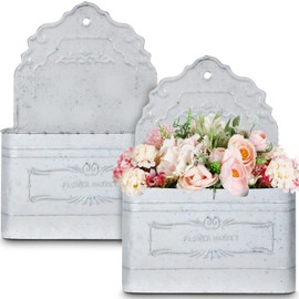 Zhehao 2 Pack Wall Planter Outdoor 13 Inch Chic Metal Wall Hanging Planter Decorative Rustic Front Door Basket for Farmhouse Garden Decor(Silver)