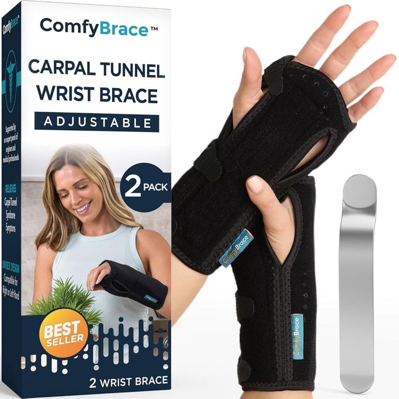 ComfyBrace 부목과 손바닥 쿠션이 있는 ComfyBrace 손목 보호대 2팩 조절