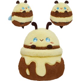 OLAOLA Cute Bee Plush Pillow, Soft Honeybee Stuffed Animals, 11.8 Inch Plushie Toy with 2 Small Bees for Kids Adults