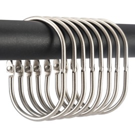 24 Pcs Shower Curtain Rings, Goowin Shower Curtain Hooks, Oval Snap Shower Rings for Curtain, Metal Shower Curtain Rings Rust Proof, Glide Smoothly Shower Hooks for Shower Curtain Rod (Matte Nickel)