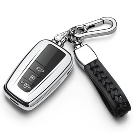 Car Logo Keychain Cover Fit Toyota Crown, C-HR, Corolla RAV4, Camry, Land Cruiser, Prado, 360° Protection Transparent TPU Car Key Chain Ring (Silver)