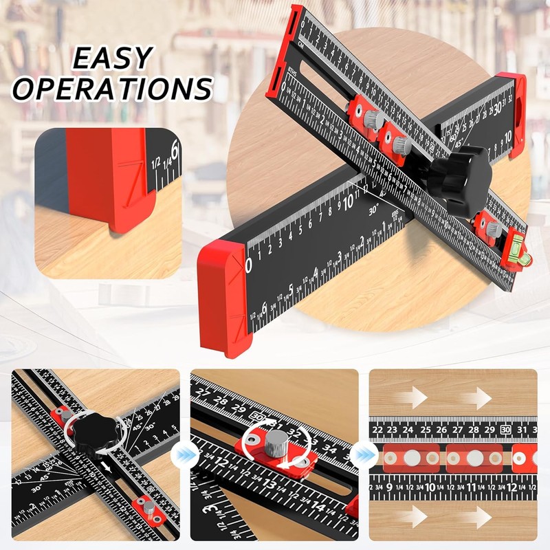 4-in-1 Drilling Positioning Jig, 35cm/14inch Multifunctional T Square Adjustable Angle