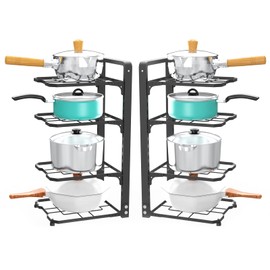 ROMATIA 2 Pack Pot and Pan Organizer Rack, Heavy Duty Carbon Steel, Adjustable Tiers, Rustproof, Space Saver