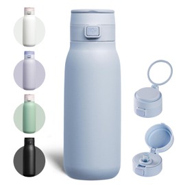 COKTIK 32 oz Insulated Water Bottle for Travel, Double Walled Vacuum Stainless Steel water bottles with straw, Free sip, Flip lid, Thermos, water bottle, Keep Drink or coffee Hot/Cold, 32oz, Blue