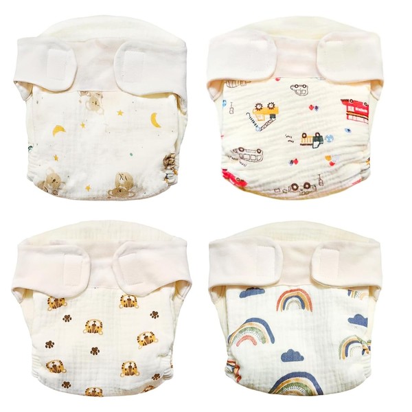 Cloth Nappies Baby Cotton, Pack of 4 Washable Nappies, Nappies
