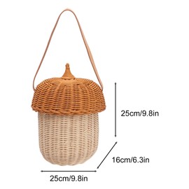 Atyhao Kids Rattan Storage Basket,Acorn Shaped Hand Woven Decorative Basket Bag for Boys Girls Photography Props (Large Handbag)