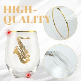 Onebttl Saxophone Gifts, Jazz Gifts for Jazz Lovers, 17 oz Stemless Wine Glass with Foil Stamping Pattern