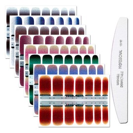 WOKOTO 8 Sheets Glitter Adhesive Nail Art Polish Stickers Tips With 1Pc Nail File Nail Wraps Decals Strips Set Manicure Accessories
