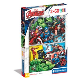 Clementoni 21605 Supercolor The Avengers Puzzle 2 x 60 Pieces from 4 Years, Colourful Children's Puzzle with Special Luminosity and Colour Intensity, Skill Game for Children