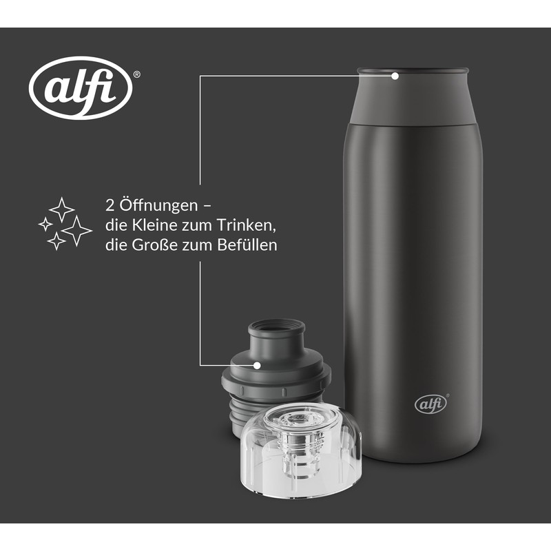 alfi Element Bottle 600 ml, Matte Black, Lightweight Stainless Steel