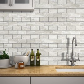 STICKGOO 10-Sheet Subway Tile Cream Peel and Stick Backsplash, Beige Stone Texture with Grey Grout Kitchen Backsplash Wall Tile, 3D Adhesive Stick on Tile for Bathroom, RV, Fireplace