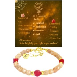 Leo Zodiac Bracelet Sunstone Bracelet 12 Constellations Carnelian Crystal Healing Energy Bracelets Astrology Jewelry Gift for Women