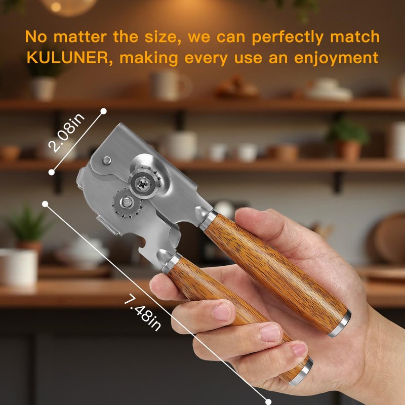 Upgraded Efficient Manual Can Opener - Selected Solid Wood Handle,