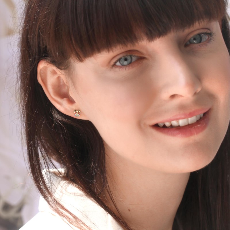 14K Yellow Gold Bunny Face Screwback Stud Earrings