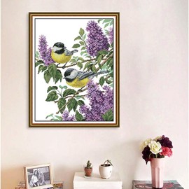 Qeerysew Cross Stitch Kit Stamped Full Range of Embroidery Starter Kit for Beginners DIY -Printed Kit Two Birds 3(Printed) 14CT 14.6×18.1 inches