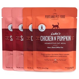 Human-Grade Mixed Variety Pack Wet Cat Food Pouch — Moist, Soft Cat Food Mixer, Topper, and Rotational Meal (2 Chicken, 2 Salmon) by Portland Pet Food Company