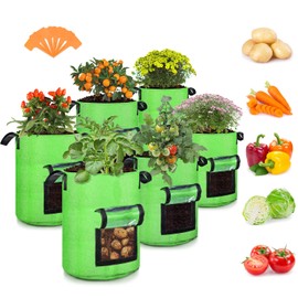 10 Gallon Potato Grow Bags, 6 Pack, Two-Sides Window Garden Planting Bag with Durable Handle, Thickened Nonwoven Fabric Pots Vegetable Grow Bags for Tomato, Carrot, Onion, Fruits, Flower(Green)