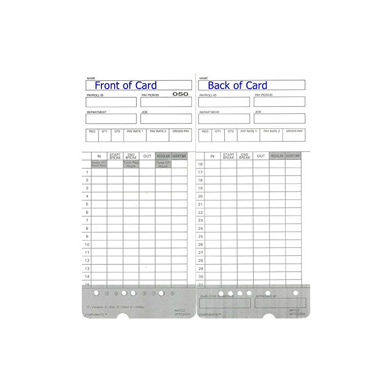 100 Time Cards for uPunch HN2000, HN2500, HN4000, HN4500 AutoAlign