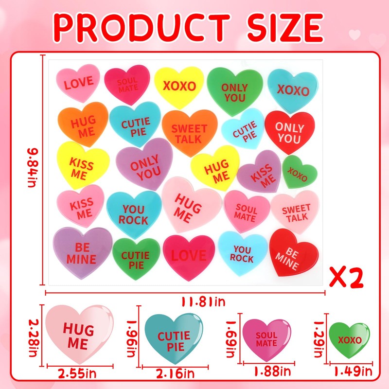 MARFOREVER 50 Pcs Valentine's Day Window Gel Clings Party Decorations