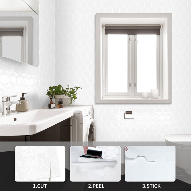 10-Sheet Hexagon Peel and Stick Kitchen Backsplash Tiles,Honeycomb Waterproof Self-Adhesive