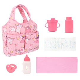 Bebamour Einhorn-Puppen-Wickeltasche mit Puppen-Zubehör Modische Kindertasche für Mädchen(bag and Accessories)