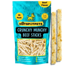 hotspot pets All Natural Rawhide Alternative Beef Sticks for Dogs (30 Pack) Digestible Dog Chews Treats -Great for Oral Care Snacks (6'' Sticks)