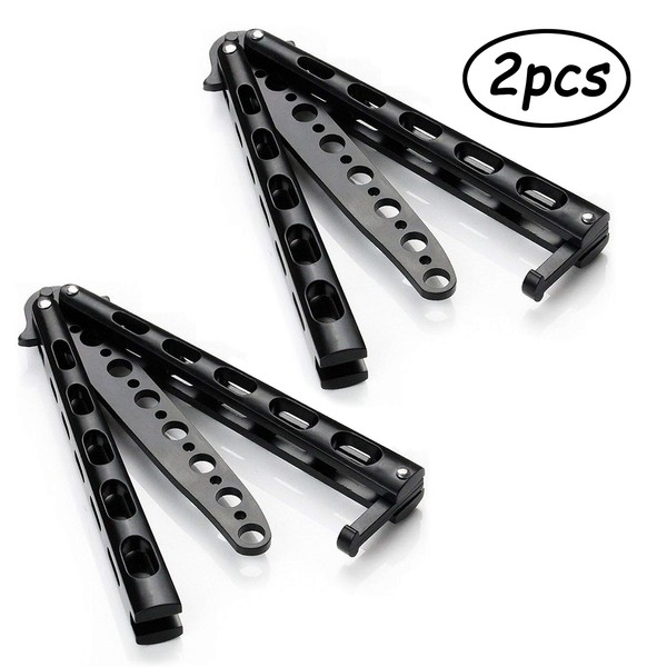 Moon Boat 2PCS Butterfly Knife Trainning Practice Comb Unsharpened Blade Black Silver