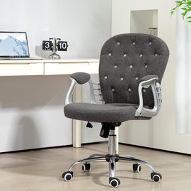 Vinsetto Teddy Fleece Home Office Chair, Button Tufted Desk Chair with Padded Armrests, Adjustable Height and Swivel Wheels, Dark Gray