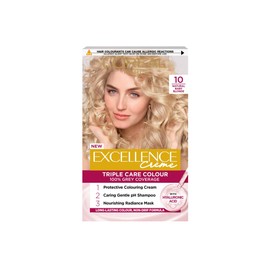 L'Oréal Paris Excellence Crème Permanent Hair Dye, Radiant At-Home Hair Colour with up to 100% Grey Coverage, Pro-Keratin, Up to 8 Weeks of Colour, Colour: 10 Natural Baby Blonde