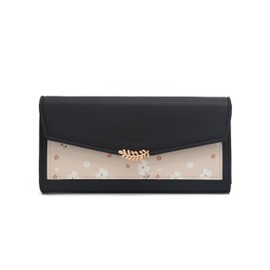 BMQY Women's Wallet, Long Purse PU Leather Zip with Multiple Card Slots, Card Holders, Coin Pocket, Phone (Flower-Black)