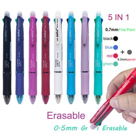 OCHILIMA 4 Colours Retractable Erasable Gel Pens Clicker, 5-in-1 Multi Coloured Pen + Pencil, Fine Point (0.7), Make Mistakes Disappear, Drawing Writing Planner and Crossword Puzzles (PN-303)
