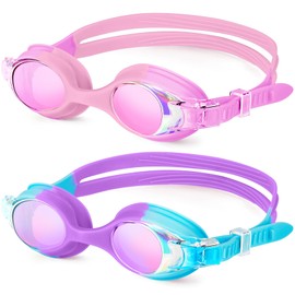 NSSIW Goggles Kids Swim Swimming-Goggles-for-Kids: Anti Fog Kids Goggles with No Leak and UV400 2 Pack Age 3-14