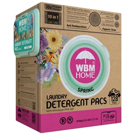 WBM Laundry Detergent Pods, Spring Fragrance Scent, 128 Count - HE Concentrated Laundry Pods With 10x Ultrapower Cleaning and 4D Laundry Stain Remover