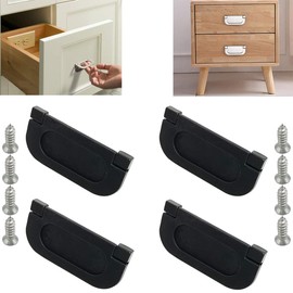CTRICALVER 4 Pieces of Invisible Handles | 75mm knobs Kitchen Cabinet Cupboard Drawer Door Handles | Pull Handle with Screws | Horizontal Kitchen Cabinet Hardware Drawer Handle （Black）