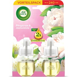 Air Wick Duftstecker Nachfüller Duo – Duft: Pfingstrose und Jasminblüte – Floral-fruchtiger Raumduft für die Steckdose – 2x 19ml Duftölflakon-Nachfüller